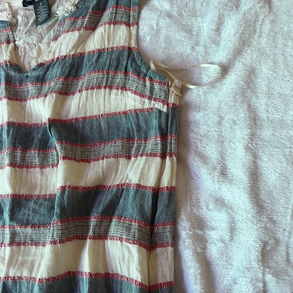 Chelsea & Theodore Womens Striped V-Neck Sleeveless Fringed Mini Dress Size 4 - Picture 7 of 9